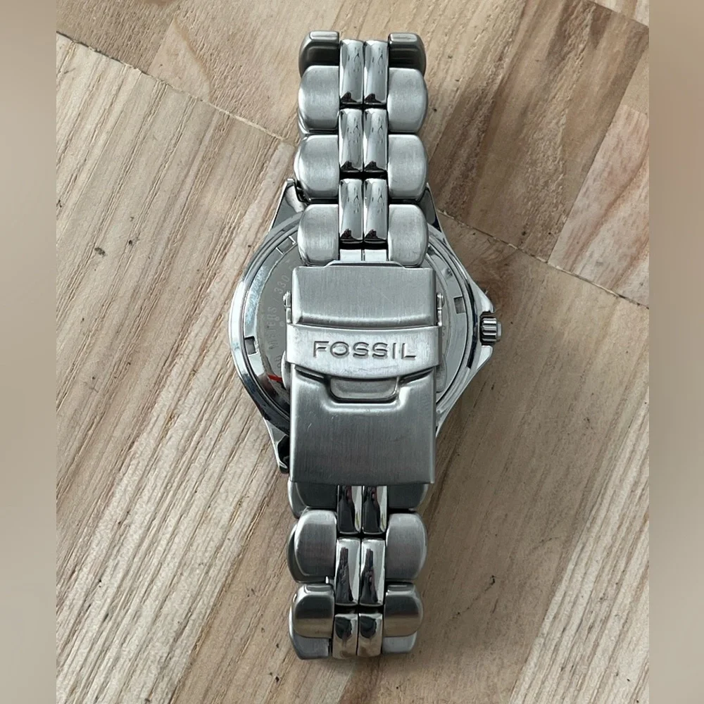 Fossil Blue Watch Stainless Weave Bracelet Dark Blue Dial Date Window